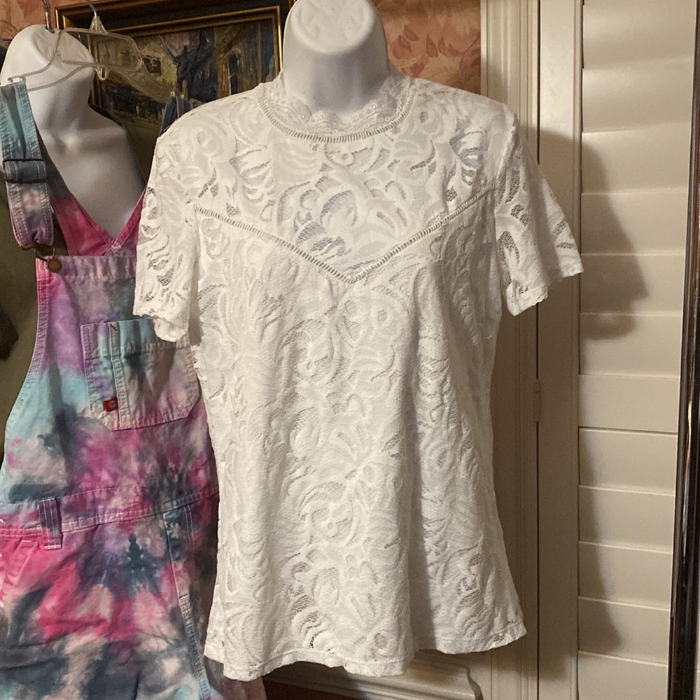 VILA White Lace Top, Lined, Medium